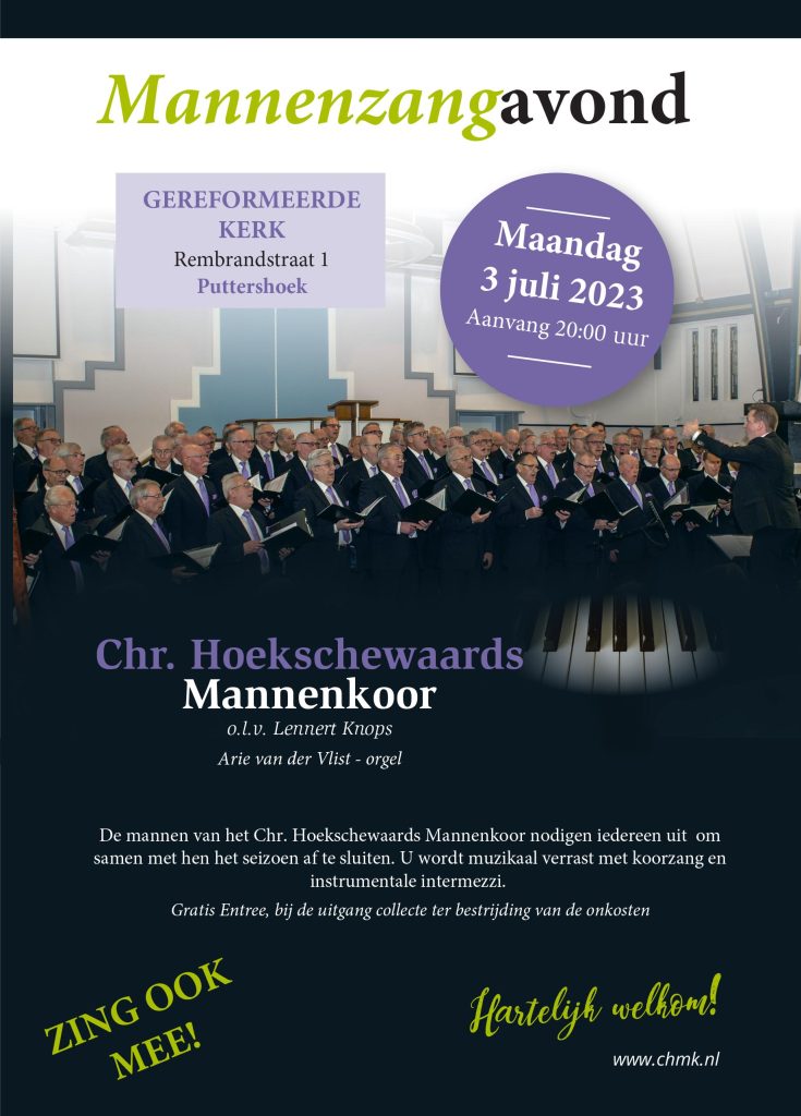 Mannen zangavond in de Gereformeerde kerk in Puttershoek. Hoeksche Waard Nieuws