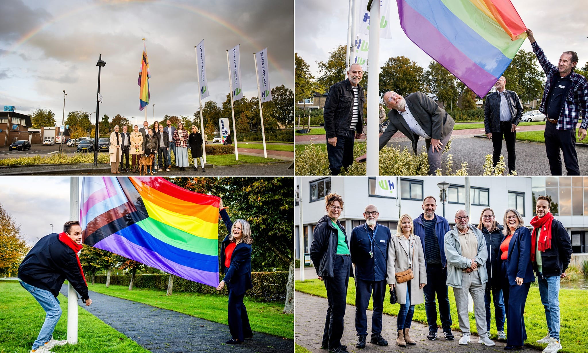 Regenboogvlaggen bij het gemeentehuis