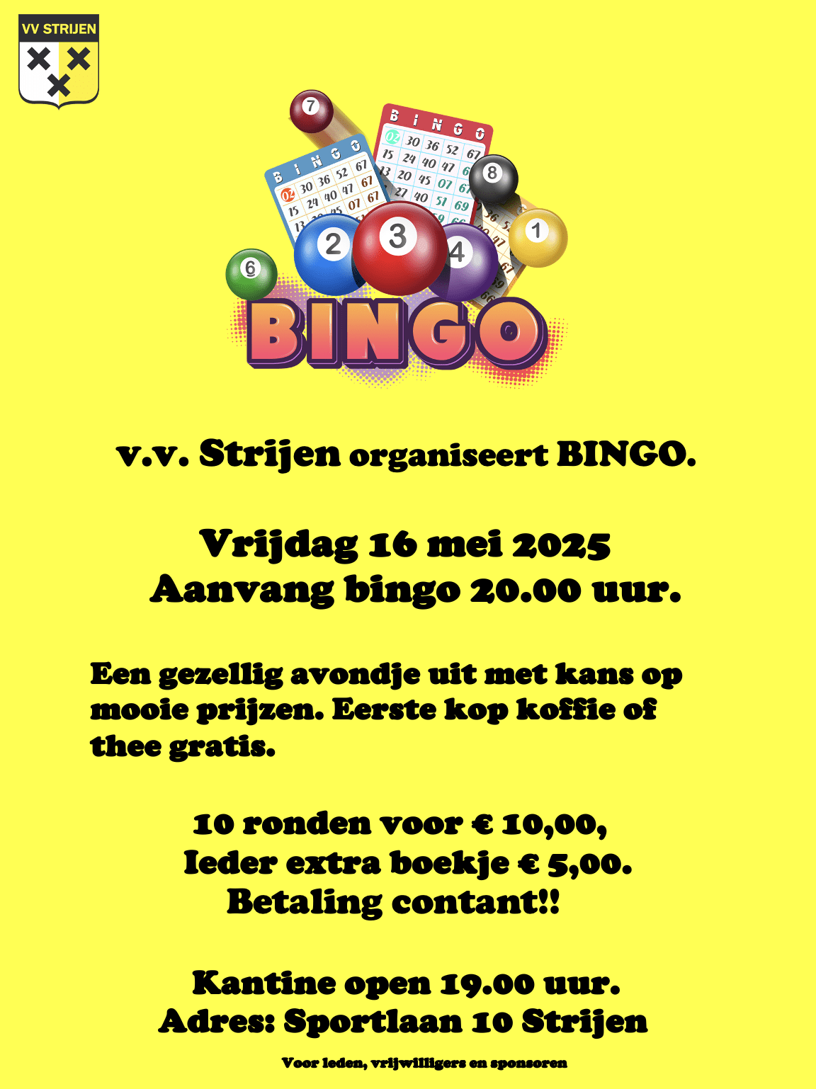Gezellige bingoavond bij v.v. Strijen op vrijdag 16 mei