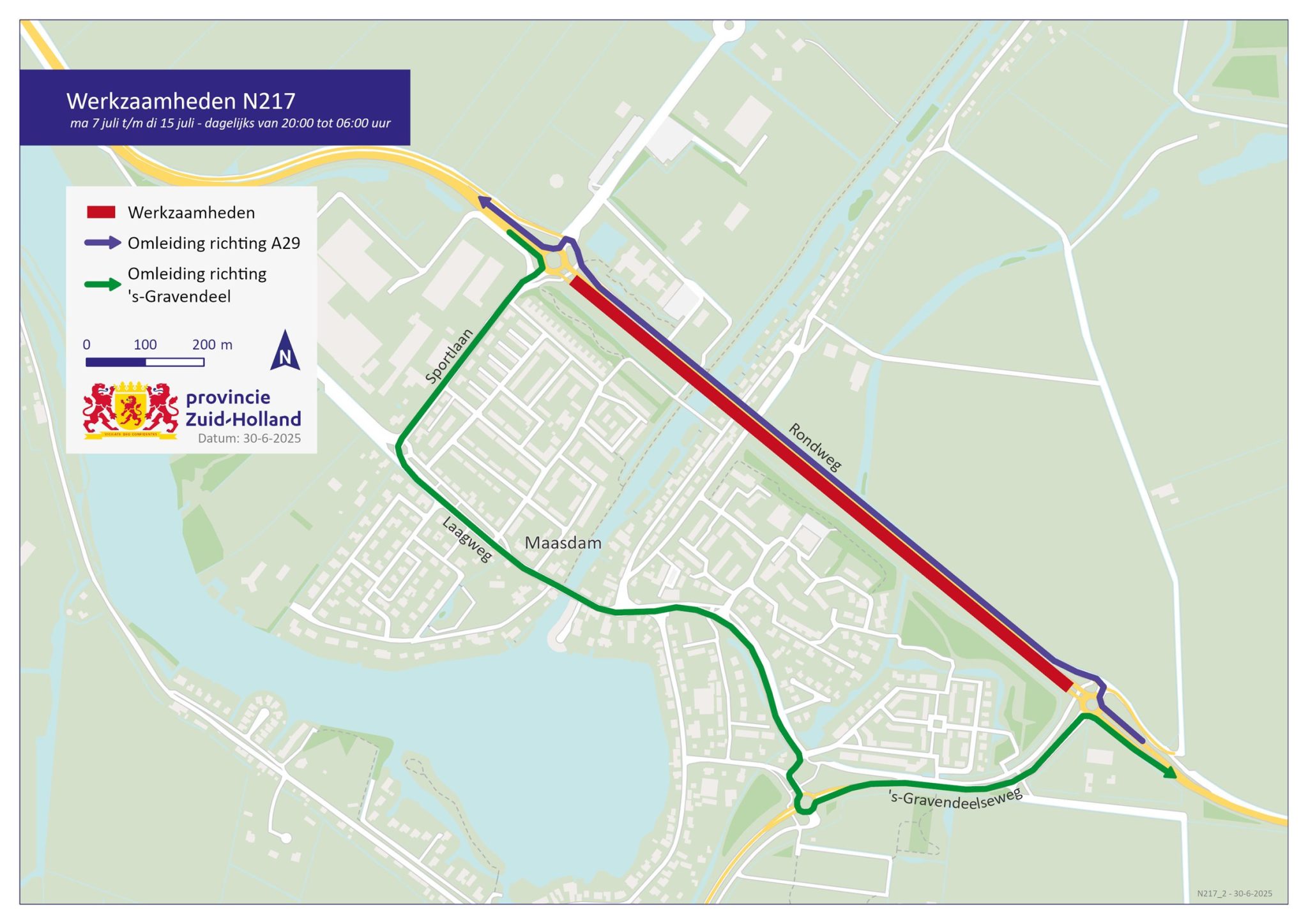 N217: werkzaamheden Rondweg bij Maasdam 7-15 juli