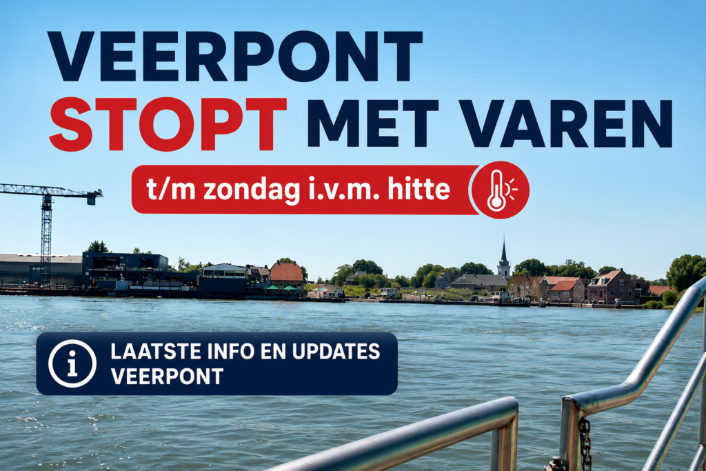Veerpont Puttershoek-Zwijndrecht tot en met zondag uit de vaart vanwege hitte