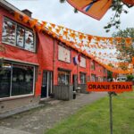 De bewoners van de Van der Merckstraat in ’s-Gravendeel hebben hun straat volledig in oranje WK-sferen gebracht met honderden meters vlaggetjes, oranje folie, spandoeken en een grote Oranje Leeuw als blikvanger. Foto: Van der Merckstraat ’s-Gravendeel.