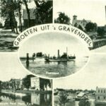 Een ansichtkaart uit de jaren veertig met karakteristieke beelden van ’s-Gravendeel, waaronder de Veerpont, de Bommestraat, de Voorstraat en de iconische watertoren. (Foto: Historische Vereniging ’s-Gravendeel)