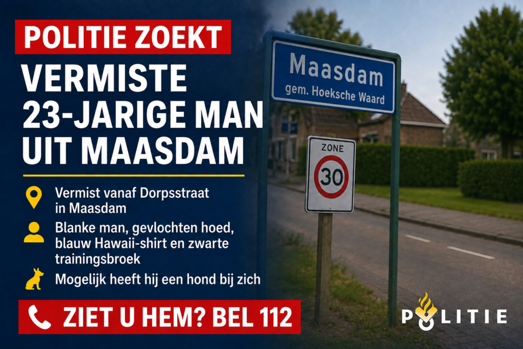 Politie zoekt vermiste 23-jarige man uit Maasdam