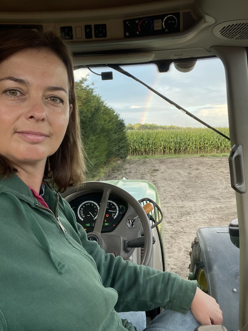 De Hoeksche boerin in de tractor tijdens de oogst in augustus