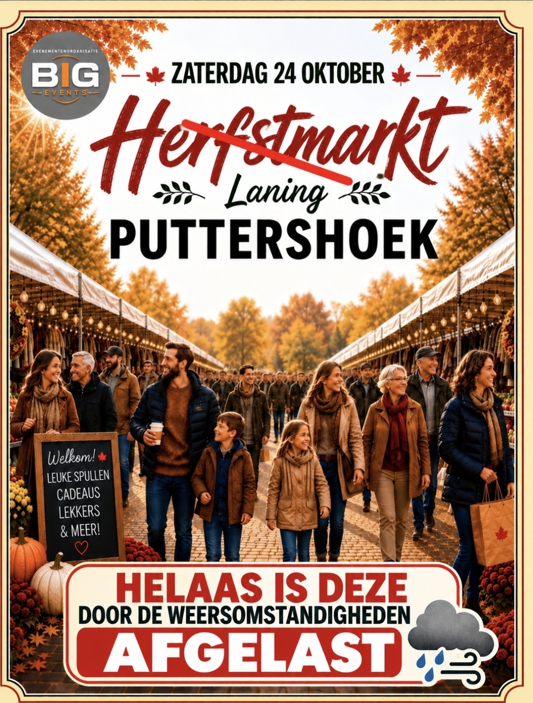 Herfstmarkt in Puttershoek afgelast vanwege herfstachtig weer